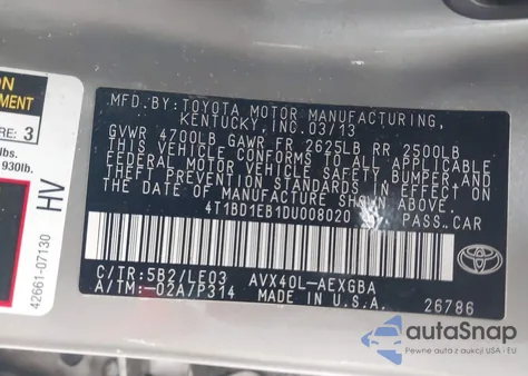 2013 Toyota Avalon Hybrid Xle Touring from USA, damaged, VIN 4T1BD1EB1DU008020